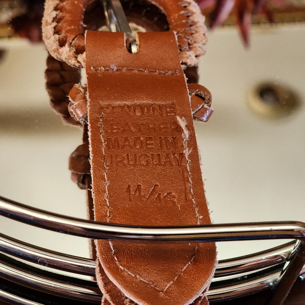 Vintage Genuine Leather Brown Braided Belt 1" x 44" Made In Uraguay Size 14|16 - Picture 5 of 5